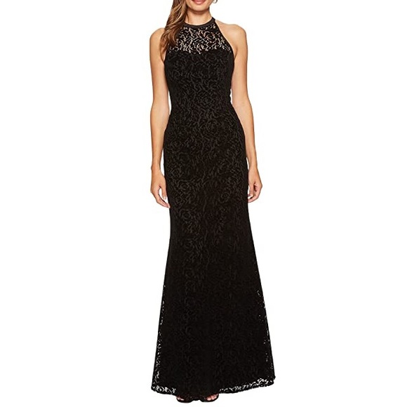 Black Velvet Lace Nicole Miller Collection Gown - Picture 1 of 12